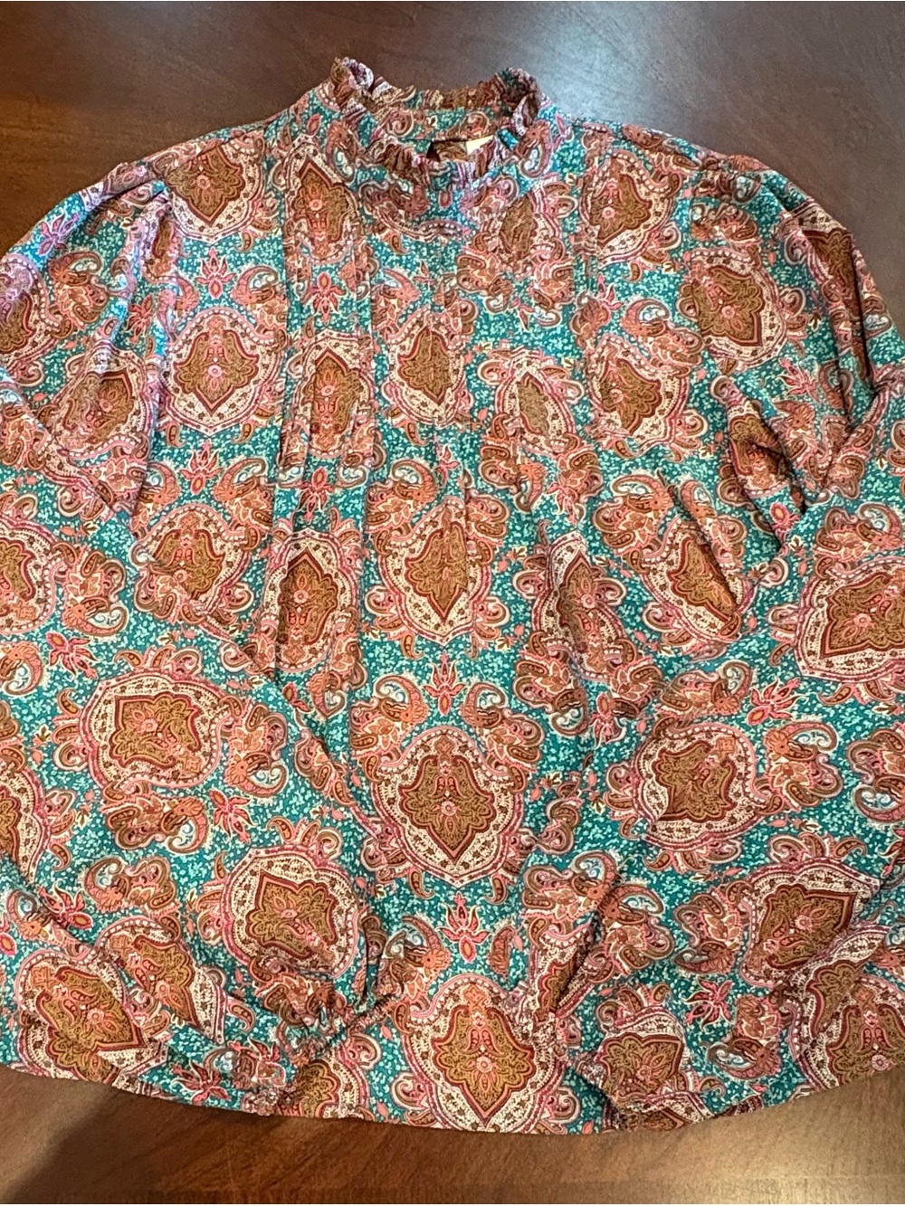 Joie Paisley Print Blouse Teal Pink Brown Long Sleeve Boho Small